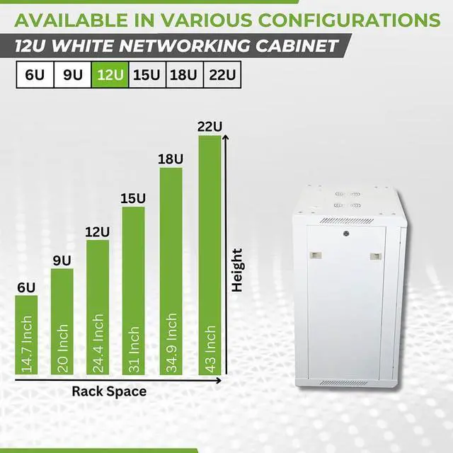 Alt view image 3 of 5 - NavePoint 12U Network Cabinet with Glass Door  12U Wall Mount Server Cabinet White 19 Rack for IT Equipment, AV Devices, Networking Equipment 17 Deep Server Rack Enclosure