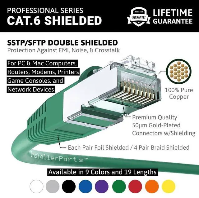 Alt view image 2 of 5 - InstallerParts (10 Pack Ethernet Cable CAT6 Cable Shielded (SSTP/SFTP) Booted 0.5 FT - Green - Professional Series - 10Gigabit/Sec Network/High Speed Internet Cable, 550MHZ