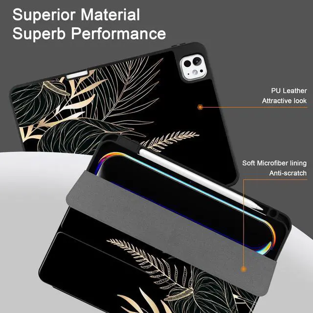 Alt view image 2 of 5 - DONGKE Case for iPad Pro M4 11 inch 2024 5th Gen - [Built-in Pencil Holder] Ultra Thin Soft TPU Back Cover with Trifold Stand Support Auto Wake/Sleep for iPad Pro 11-inch (M4) - Line Flowers