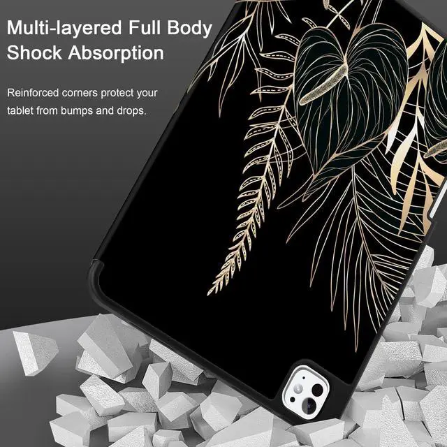 Alt view image 3 of 5 - DONGKE Case for iPad Pro M4 11 inch 2024 5th Gen - [Built-in Pencil Holder] Ultra Thin Soft TPU Back Cover with Trifold Stand Support Auto Wake/Sleep for iPad Pro 11-inch (M4) - Line Flowers