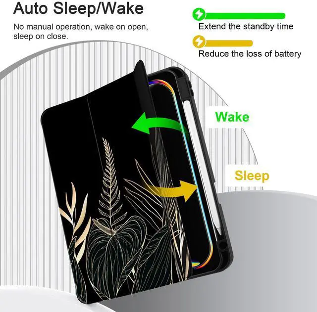 Alt view image 5 of 5 - DONGKE Case for iPad Pro M4 11 inch 2024 5th Gen - [Built-in Pencil Holder] Ultra Thin Soft TPU Back Cover with Trifold Stand Support Auto Wake/Sleep for iPad Pro 11-inch (M4) - Line Flowers