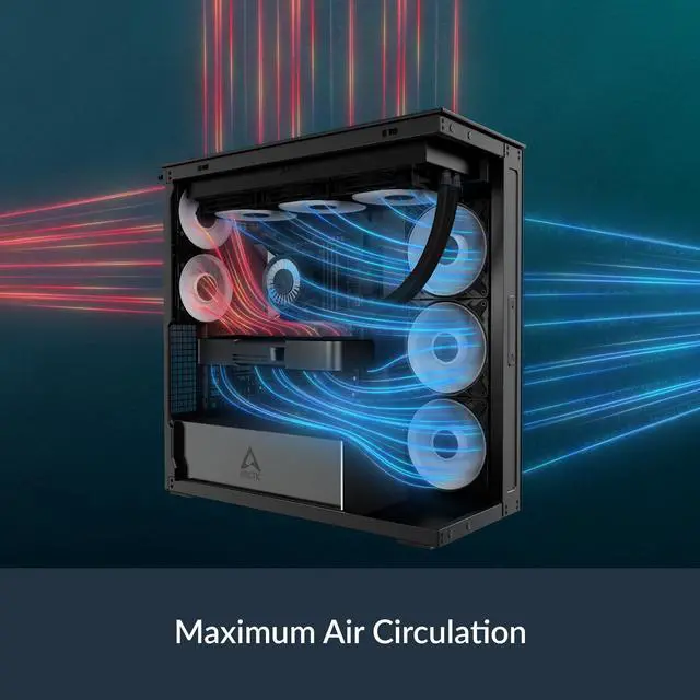 Alt view image 2 of 5 - ARCTIC Xtender (Black) - PC Case, Tempered Panorama Glass, 2 x 420 mm Radiator Support, 5- A-RGB Fans pre-Mounted - Black