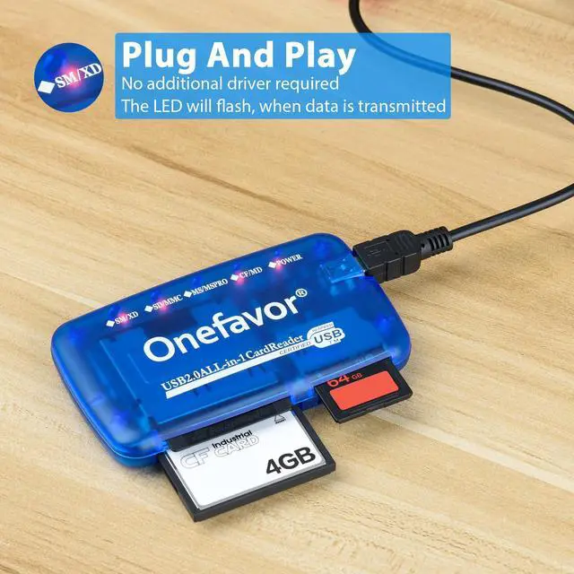Alt view image 4 of 5 - Onefavor SmartMedia Cards Reader Writer, All-in-1 USB Universal Multi Card Adapter Slim Hub Read Smart Media SD, XD, CF, MMC, MS Pro Duo, Camera Flash Memory Cards Reader for Windows, Mac, Linux