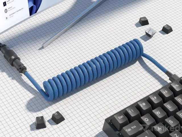 Alt view image 3 of 5 - Ranked Coiled Keyboard Cable | Handcrafted Double-Sleeved Braided Cable | USB Type C to A | 5-Pin Aviator Connector for Custom Mechanical Gaming Keyboard | Support Fast Charge 20W (Skydiver)