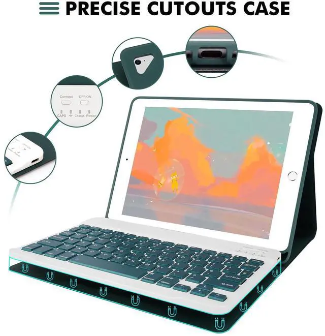 Alt view image 4 of 5 - LAMA Keyboard Case for iPad 9.7 inch 2018 (6th Gen)/ 2017 (5th Gen)/2016 iPad Pro/Air 2/1, Thin - Detachable - Wireless Keyboard Cover with Pencil Holder for iPad 9.7 inch, Auto Sleep/Wake, DGN