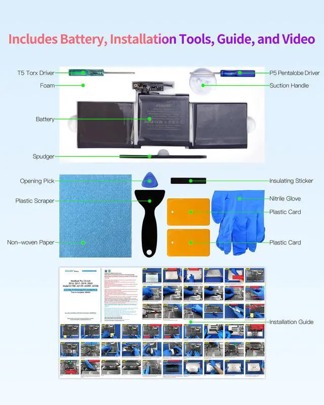 Alt view image 3 of 5 - ASMARK A2171/A1713 Battery Replacement for MacBook Pro 13-inch A2338 (2020, 2022)