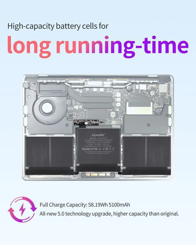 Alt view image 5 of 5 - ASMARK A2171/A1713 Battery Replacement for MacBook Pro 13-inch A2338 (2020, 2022)