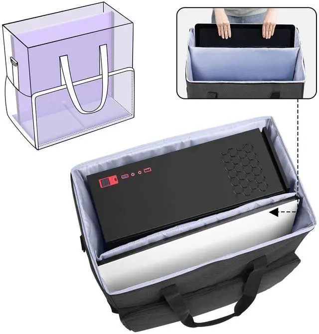 Alt view image 2 of 5 - CURMIO PC Carrying Case for Desktop Tower and Monitor, Desktop Travel Bag with Inner Divider, Bag Only, Black