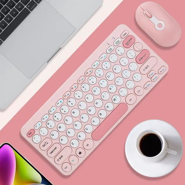 Alt view image 2 of 5 - Yoidesu Wireless Mini Keyboard and Mouse Combo, Stylish Colorful Round Keycaps Mute Laptop Keyboard Mouse Set, Ergonomic Design Cute Keyboard for OS X, Gifts for Friends (), Pink