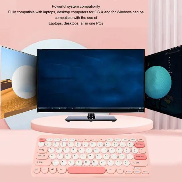 Alt view image 3 of 5 - Yoidesu Wireless Mini Keyboard and Mouse Combo, Stylish Colorful Round Keycaps Mute Laptop Keyboard Mouse Set, Ergonomic Design Cute Keyboard for OS X, Gifts for Friends (), Pink