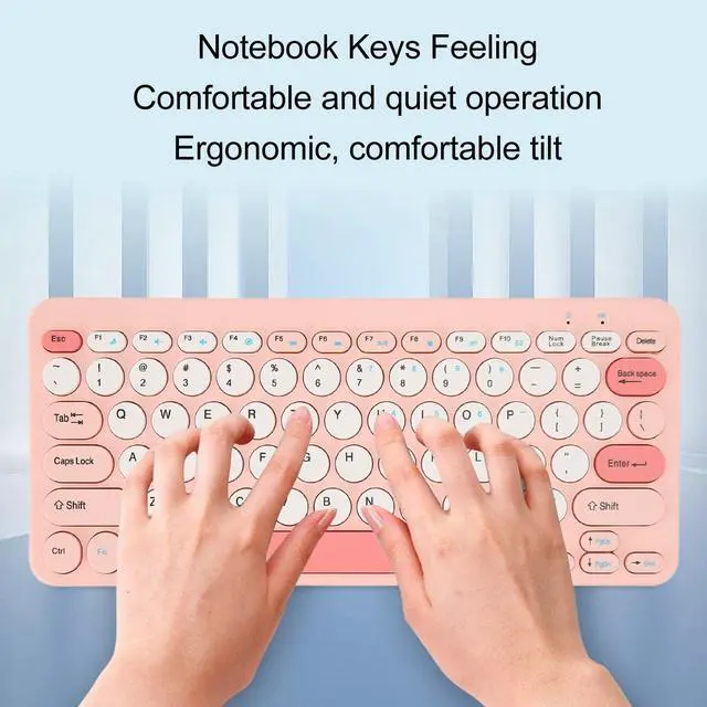 Alt view image 4 of 5 - Yoidesu Wireless Mini Keyboard and Mouse Combo, Stylish Colorful Round Keycaps Mute Laptop Keyboard Mouse Set, Ergonomic Design Cute Keyboard for OS X, Gifts for Friends (), Pink