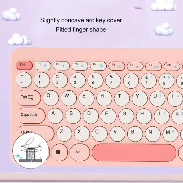 Alt view image 5 of 5 - Yoidesu Wireless Mini Keyboard and Mouse Combo, Stylish Colorful Round Keycaps Mute Laptop Keyboard Mouse Set, Ergonomic Design Cute Keyboard for OS X, Gifts for Friends (), Pink