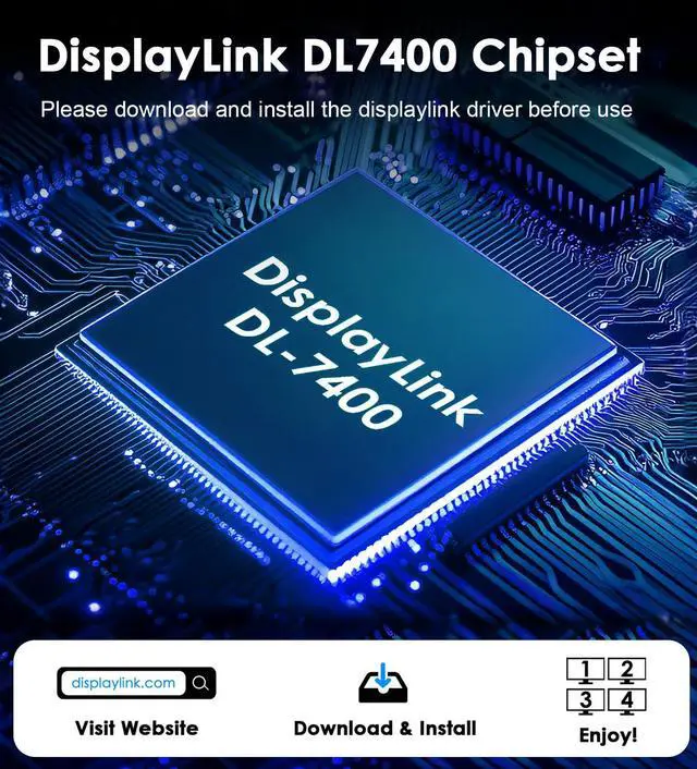 Alt view image 5 of 5 - WAVLINK USB C to 4K HDMI & DP Adapter, Extended Quad Displays for Mac/Windows, Dual 8K or Quad 4K Monitors Splitter, DP Port Supports 120Hz high-Refresh, with PD 85W for Laptop (DL-7400)