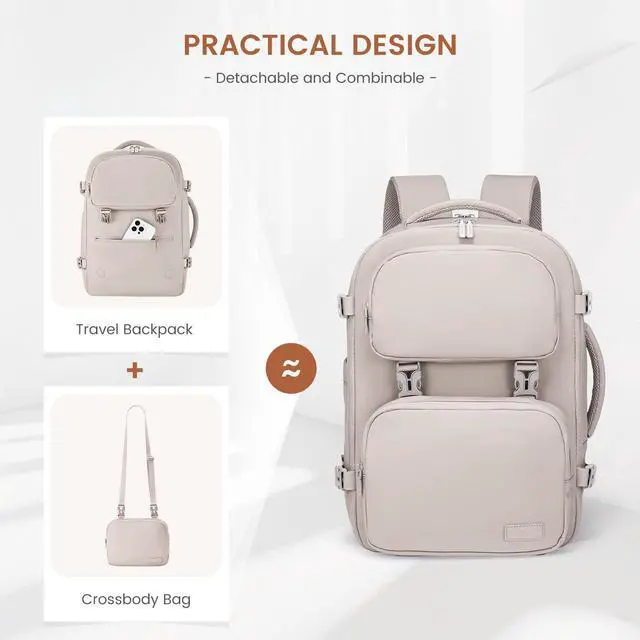 Alt view image 2 of 5 - LOVEVOOK Travel Backpack for Women Men, TSA Carry on Backpack Flight Approved 40L Fits 17 Inch Laptop, Waterproof Personal Item Travel Bag Business Weekender Daypack with Detachable Crossbody Bag
