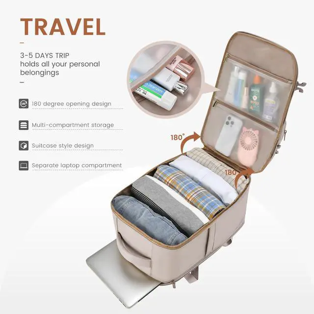 Alt view image 4 of 5 - LOVEVOOK Travel Backpack for Women Men, TSA Carry on Backpack Flight Approved 40L Fits 17 Inch Laptop, Waterproof Personal Item Travel Bag Business Weekender Daypack with Detachable Crossbody Bag
