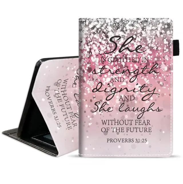 Main image of WEUIUJKILO Case for All-New Kindle Fire HD 10 & Fire HD 10 Plus Tablet (11th Generation, 2021 Release) - Bible Verses Proverbs 31:25 Design Slim PU Leather Stand Cover with Auto Sleep Wake