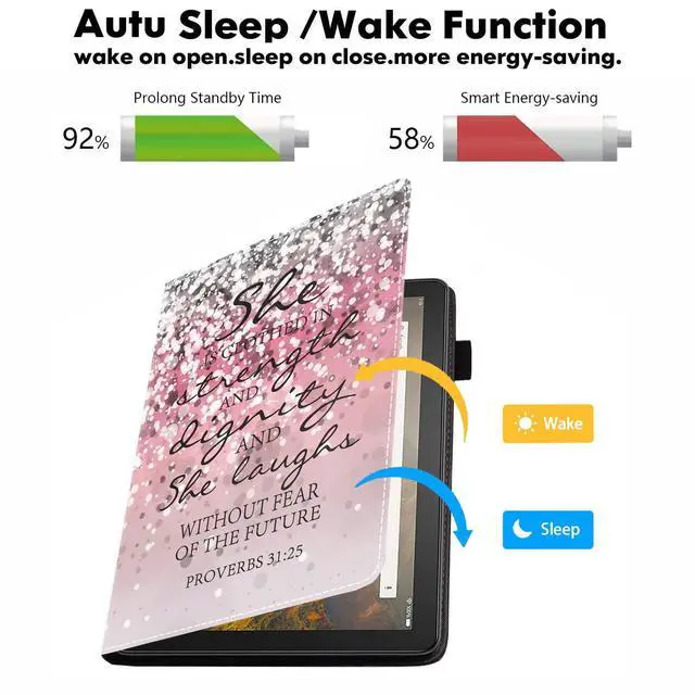 Alt view image 3 of 5 - WEUIUJKILO Case for All-New Kindle Fire HD 10 & Fire HD 10 Plus Tablet (11th Generation, 2021 Release) - Bible Verses Proverbs 31:25 Design Slim PU Leather Stand Cover with Auto Sleep Wake