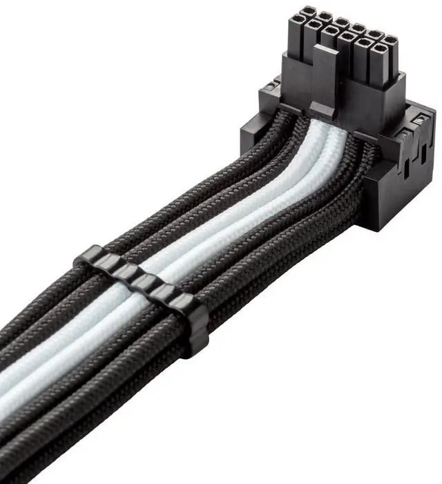 Alt view image 2 of 4 - CableMod Universal Pro ModFlex Sleeved 12V-2x6 12VHPWR 90° StealthSense Direct PCIe Cable (Variant B, Black + White)