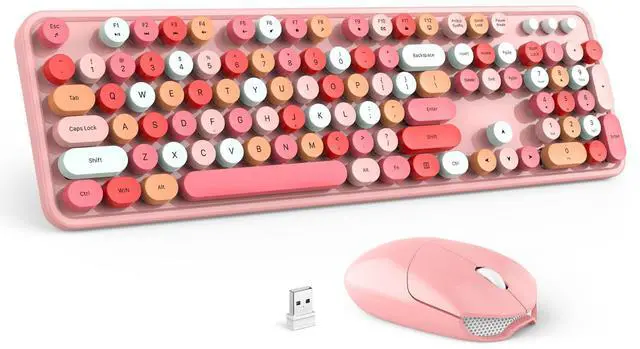 Main image of Wireless Keyboard and Mouse Combo - GEEZER Peach Pink Full-Sized Colorful Keyboard 104 Keys - USB 2.4 G Receiver Plug and Play with Round Keycap Typewriter Keyboards, for Windows, PC, Laptop, Desktop