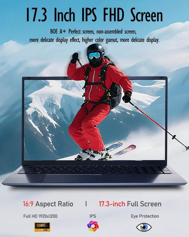 Alt view image 2 of 5 - 17 inch Laptop Computers,12th Generation Processor N95 4C 4T(Up to 3.4Ghz),16GB DDR4 RAM 256GB SSD,1920*1080,10000mAh Large battery,Type-C(Date), WiFi5,BT,RJ45,Dual Stereo Speakers,Backlit Keyboard