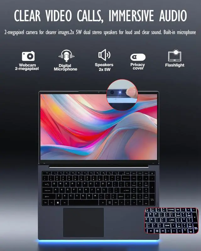 Alt view image 5 of 5 - 17 inch Laptop Computers,12th Generation Processor N95 4C 4T(Up to 3.4Ghz),16GB DDR4 RAM 256GB SSD,1920*1080,10000mAh Large battery,Type-C(Date), WiFi5,BT,RJ45,Dual Stereo Speakers,Backlit Keyboard