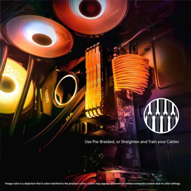 Alt view image 3 of 5 - LINKUP - AVA 30cm PSU Cable Extension Sleeved Custom Mod GPU PC Braided w/Comb Kit - Compatible with RTX3090 | 1 x 24 P (20+4) | 2 x 8 P (4+4) CPU | 3 x 8 P (6+2) GPU Set | 300mm - Orange