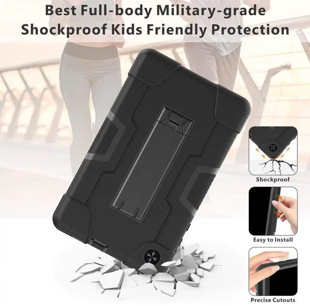 Alt view image 3 of 5 - Doemoil Case for for Alcatel Joy Tab 2 Tablet 8-inch 2020 Release (Model: 9032Z) - [Built-in Kickstand] Anti Slip Kids Friendly Shockproof Silicone Protective Cover (Black/Black)