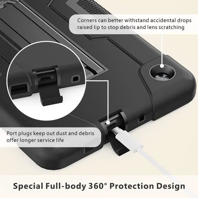 Alt view image 4 of 5 - Doemoil Case for for Alcatel Joy Tab 2 Tablet 8-inch 2020 Release (Model: 9032Z) - [Built-in Kickstand] Anti Slip Kids Friendly Shockproof Silicone Protective Cover (Black/Black)