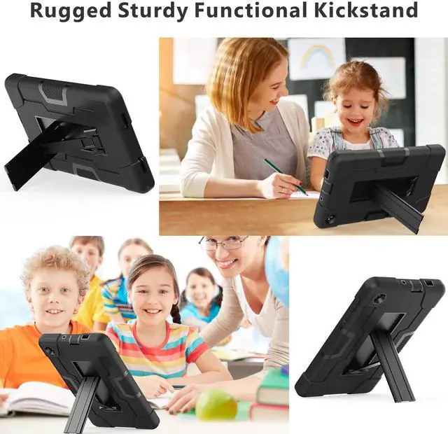 Alt view image 5 of 5 - Doemoil Case for for Alcatel Joy Tab 2 Tablet 8-inch 2020 Release (Model: 9032Z) - [Built-in Kickstand] Anti Slip Kids Friendly Shockproof Silicone Protective Cover (Black/Black)