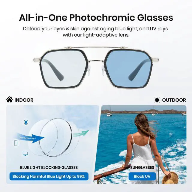Alt view image 4 of 5 - Cyxus Photochromic Blue Light Glasses for Men Women Computer Glasses UV Protection Glasses 8260 (Bright Black Frame Blue Lens)