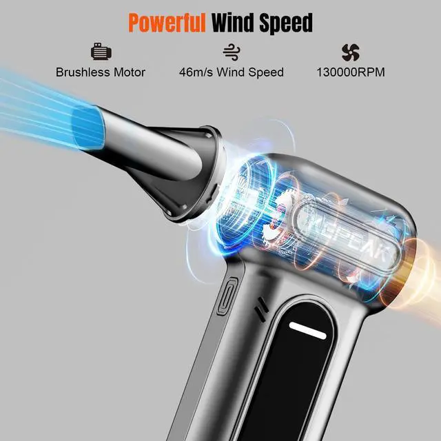 Alt view image 2 of 5 - KEPEAK Electric Compressed Air Duster, 130000RPM Cordless Rechargeable Air Duster with Brushless Motor, 4 Gear Adjustable Dust Blower for Computer, Keyboard, Home, Outdoor-Replace Compressed Air Can