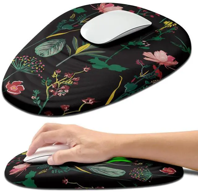 Main image of Hokafenle Ergonomic Mouse Pad Wrist Support with Stepped-Wedge Design, Wrist Rest Pain Relief Mousepad Filled with Memory Foam, Carpal Tunnel Mousepad for Wireless Mouse(12x8 inch, Botanical Flowers)