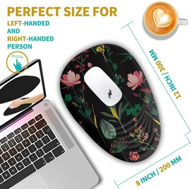Alt view image 4 of 5 - Hokafenle Ergonomic Mouse Pad Wrist Support with Stepped-Wedge Design, Wrist Rest Pain Relief Mousepad Filled with Memory Foam, Carpal Tunnel Mousepad for Wireless Mouse(12x8 inch, Botanical Flowers)