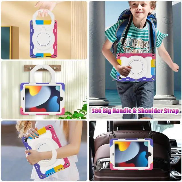 Alt view image 3 of 5 - ROISKIN for iPad 6th 5th Generation Case 9.7 Inch, Pro 9.7, Air 2 with 360 Kickstand Hand Strap [Screen Protector, 15ft Drop Protection] Heavy Duty Air 2 /Pro 9.7 / iPad 6th 5th Gen Case for Kids