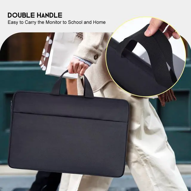 Alt view image 3 of 5 - 24 Inch Portable Monitor Case Carrying Sleeve Compatible with 23.8-24 Inch Portable Large Monitor with Handle Pocket, Protective Travel Shockproof-Padded Accessory Bag