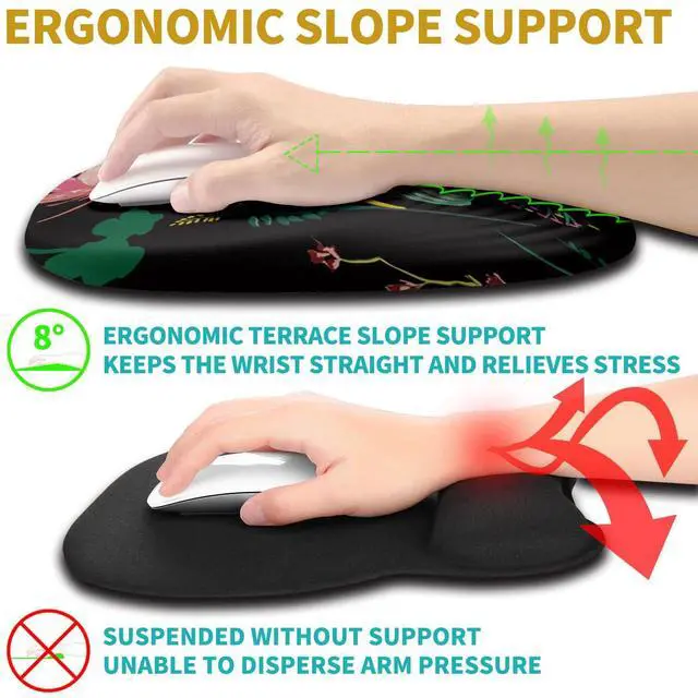 Alt view image 3 of 5 - Hokafenle Ergonomic Mouse Pad Wrist Support with Stepped-Wedge Design, Wrist Rest Pain Relief Mousepad Filled with Memory Foam, Carpal Tunnel Mousepad for Wireless Mouse(12x8 inch, Botanical Flowers)