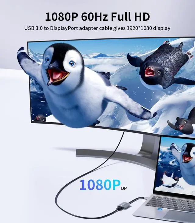 Alt view image 4 of 5 - Reborn USB 3.0 to DisplayPort Adapter, 1080P@60Hz USB 3.0 Male to DisplayPort Female Multi-Display Cable Converter Suitable for MAC OS, Windows 7/8/10/11