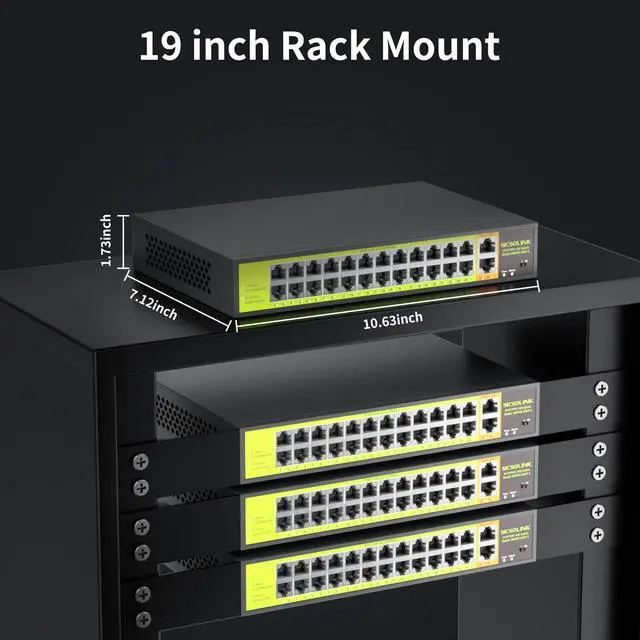Alt view image 5 of 5 - POE Switch with 24 Port POE + 2 Gigabit Uplink,802.3af/at PoE+ 100Mbps, 400W Built-in Power,Unmanaged, Extend to 250M for Security Camera System, AP, IP Phone.