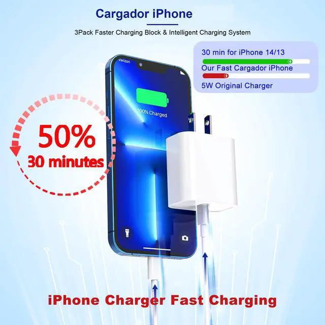 Alt view image 2 of 5 - [Apple MFi Certified]Long iPhone Fast Charging Cable,3Pack 20W Phone Charger USB C Charger Block Plug+6Foot Type C to Lightning Cord for iPhone 14/Pro/Pro Max/Plus/13/12/11/XS/XR/X/SE2022/iPad/AirPods