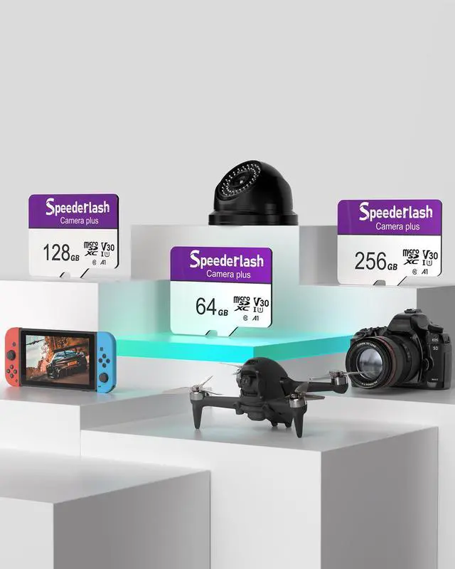 Alt view image 3 of 5 - Micro SDXC Memory Card 256GB 2 Pack, Speederlash Camera Plus TF Card with Adapter, Up to 100MB/s Read Speed, 4K UHD&5K Video Support, U1 V30 A1 Rated, Waterproof, for Security Camera, Dashcam, Drones