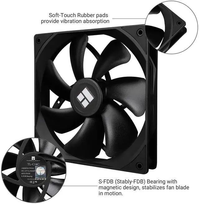 Alt view image 4 of 5 - Thermalright TL-C14C X3 CPU Case Fan 140mm, PWM Fan Silent Computer CPU Fan with 1500RPM Speed, CPU Cooling Black Fan,3 Quantities