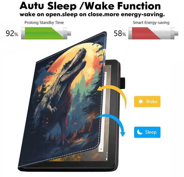 Alt view image 3 of 5 - POIUYTREW Case for All-New Amazon Kindle Fire HD 10 & 10 Plus Tablet 10.1" (13th/11th Generation, 2023/2021 Release) - PU Leather Folio Case with Smart Auto Wake/Sleep, Dinosaur