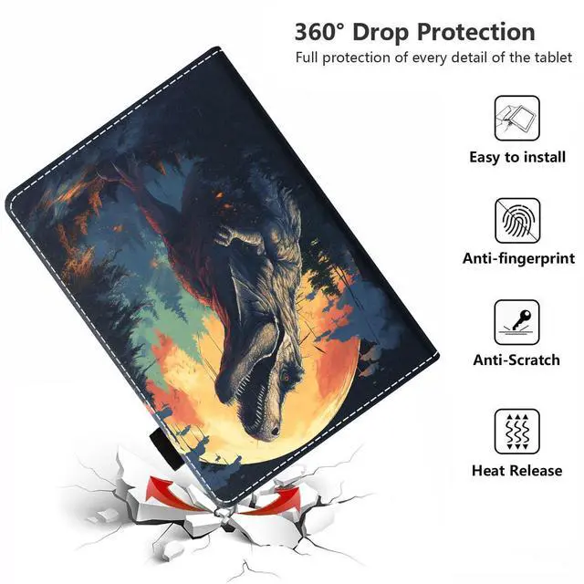 Alt view image 5 of 5 - POIUYTREW Case for All-New Amazon Kindle Fire HD 10 & 10 Plus Tablet 10.1" (13th/11th Generation, 2023/2021 Release) - PU Leather Folio Case with Smart Auto Wake/Sleep, Dinosaur