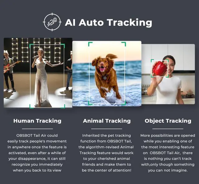 Alt view image 3 of 5 - OBSBOT Tail AIR,with Tripod,NDI PTZ Camera, 4K AI-Powered Webcam,1.8" CMOS,f/1.8 Aperture,AI Auto Track,Gesture & Remote Controls,TOF Sensor,Wired&Wireless Connection,LiveStream for Church/Music Live