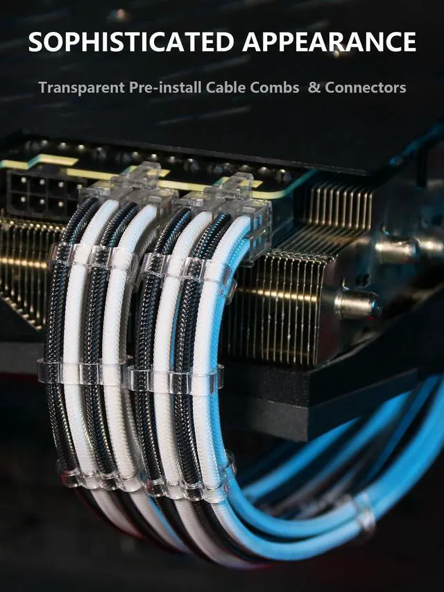 Alt view image 4 of 5 - Sirlyr PSU Cable Extension,Customed Pre-Bend PC Power Supply Cable,1x 24 Pin ATX / 1x 8 (4+4) Pin EPS/Longer 2X 8 (6+2) Gold-Plated Pin Pcie,Nylon Sleeved Black White,4 Kits
