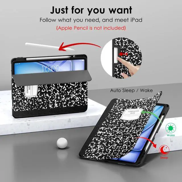 Alt view image 3 of 5 - DTTO for iPad Air 13 Inch Case M3/M2 2025/2024, iPad Pro 12.9 Inch Case (6th/ 5th/ 4th/ 3rd Gen), Smart Slim Trifold Stand Soft Cover with Pencil Holder for iPad Air 13", Book