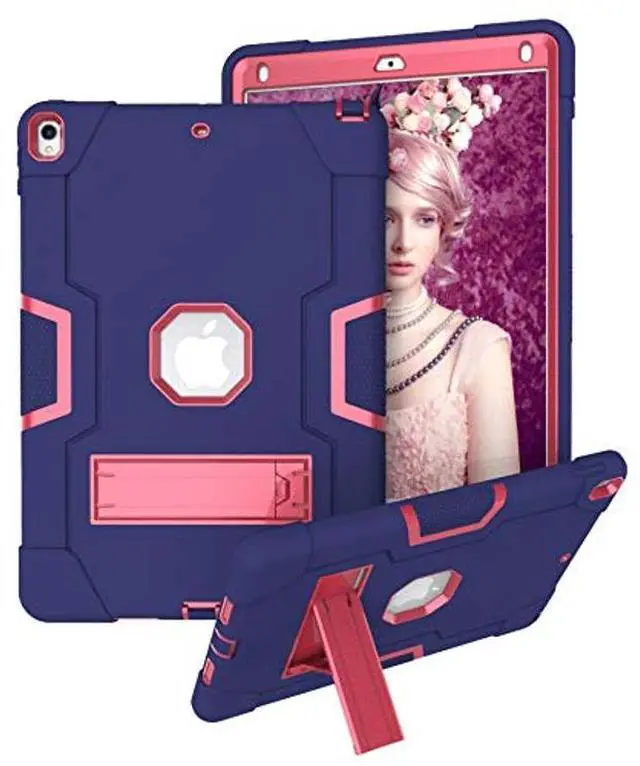 Alt view image 2 of 5 - Jaorty 3 in 1 Hybrid Case for iPad Air 3 10.5" & iPad Pro 10.5" - Heavy Duty Rugged Stand, Shockproof, Anti-Slip, Anti-Scratch, Blue/Rose Red