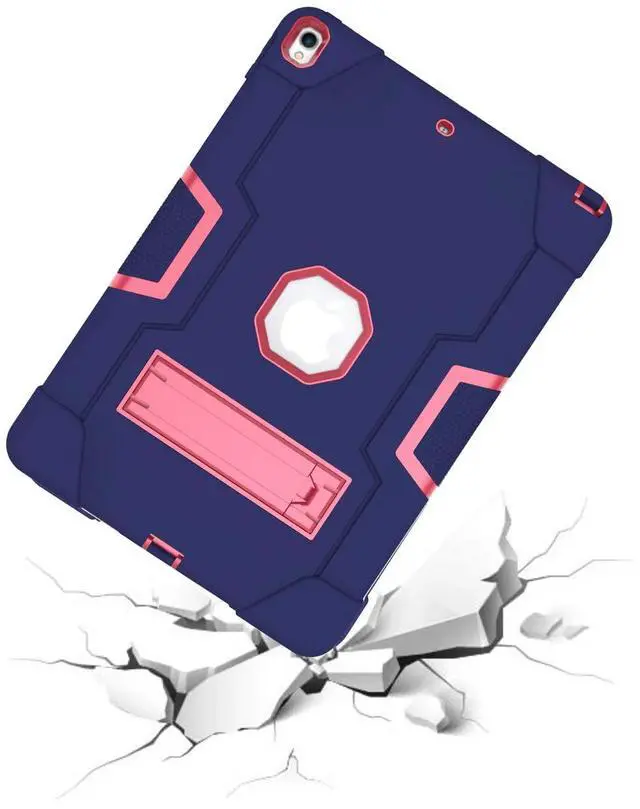 Alt view image 3 of 5 - Jaorty 3 in 1 Hybrid Case for iPad Air 3 10.5" & iPad Pro 10.5" - Heavy Duty Rugged Stand, Shockproof, Anti-Slip, Anti-Scratch, Blue/Rose Red