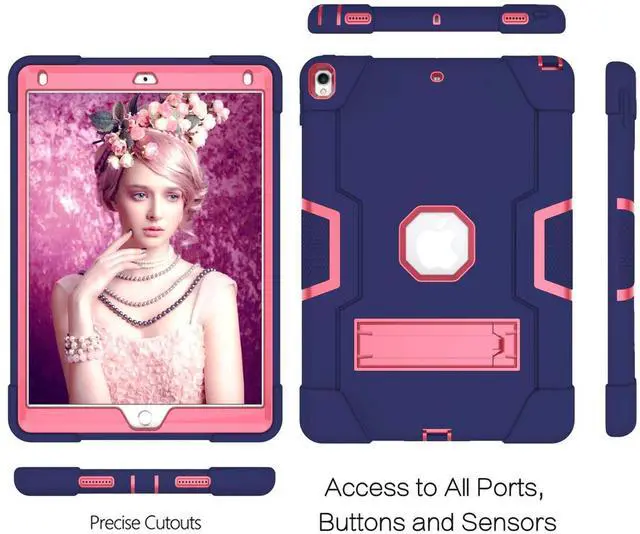 Alt view image 5 of 5 - Jaorty 3 in 1 Hybrid Case for iPad Air 3 10.5" & iPad Pro 10.5" - Heavy Duty Rugged Stand, Shockproof, Anti-Slip, Anti-Scratch, Blue/Rose Red