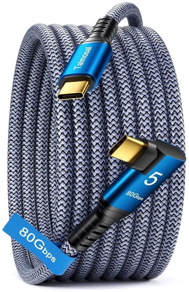 Main image of 240W for Thunderbolt 5 Cable Right Angle 6.6 ft, 120Gbps Bandwidth, 80Gbps, Dual 8K, 4K 540Hz, Triple 4K 144Hz for iPhone 17, Thunderbolt 4, USB4, SSD, MacBook M4 Pro, Dock, eGPU, Mac mini M4 / M4 Pro